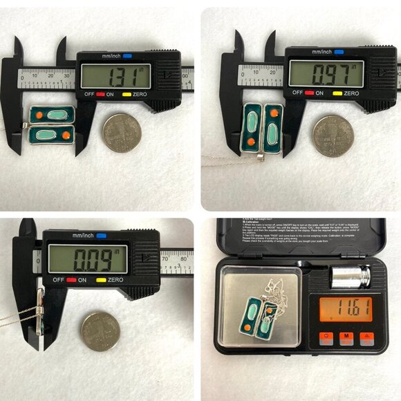 Sterling Silver 925 Modernist Style Enamel Geometric Pendant Necklace 18" Chain - Picture 11 of 16